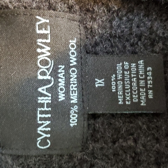 Cynthia Rowley- Black 100% Merino Wool  Open Knit Cardigan Classic Sz.1X - Picture 4 of 4